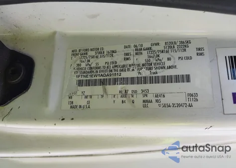 2010 Ford E-150 Commercial/Recreational из США, поврежденный, VIN 1FTNE1EW1ADA91512